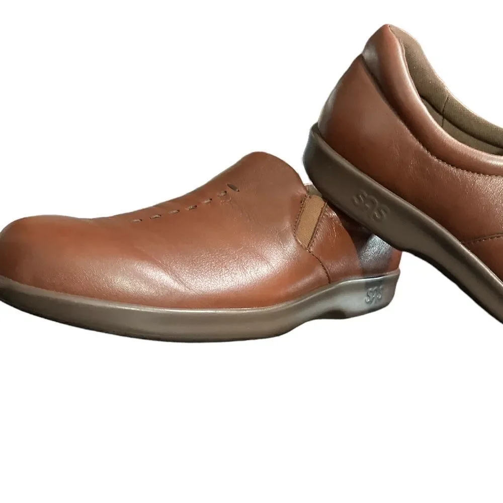 SAS Brown Leather Viva Soft Step Tripad Comfort Slip on Loafers Womans Size 8N